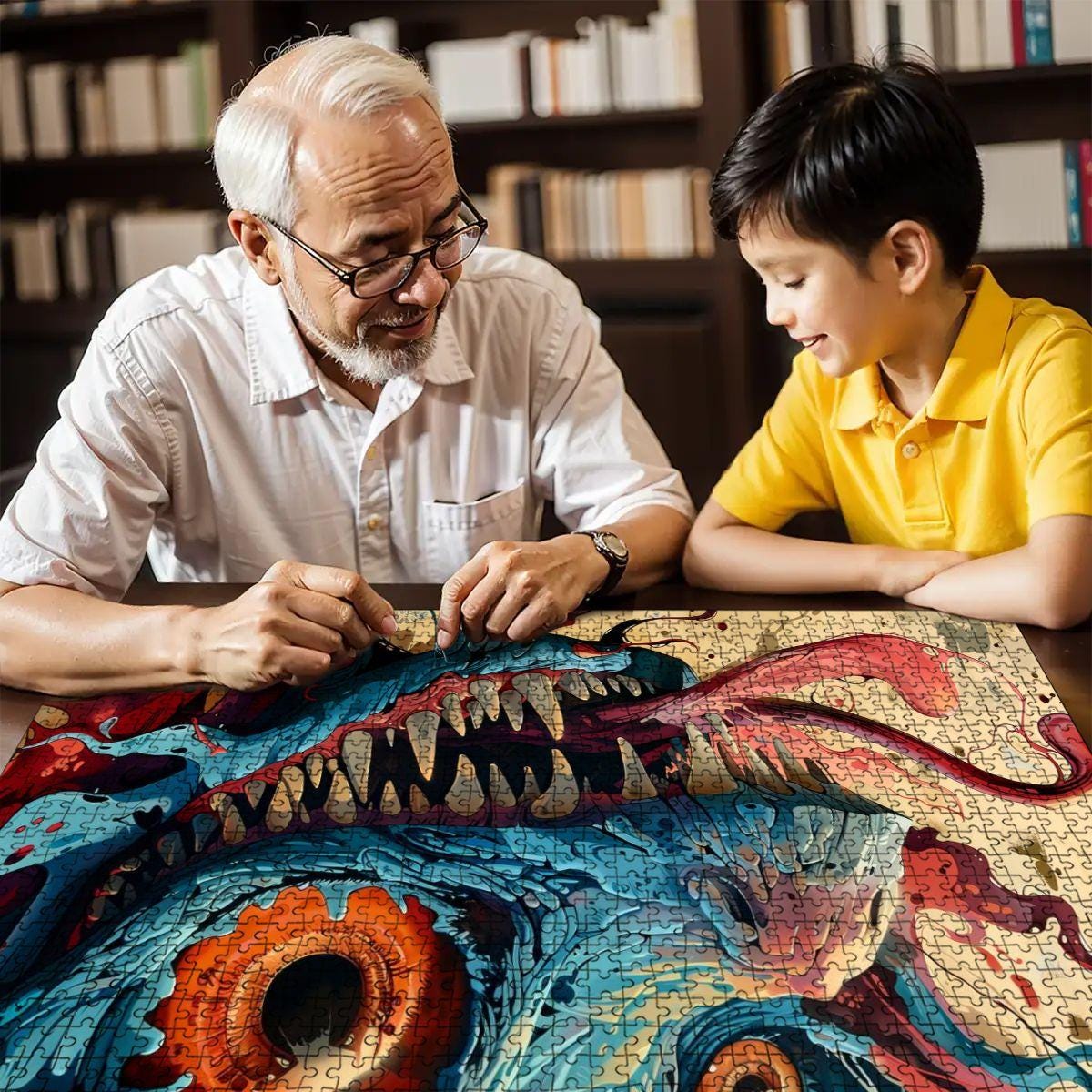 Vortex Maw Wooden Puzzle: Psychedelic Monster Jigsaw for Adults