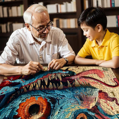 Vortex Maw Wooden Puzzle: Psychedelic Monster Jigsaw for Adults