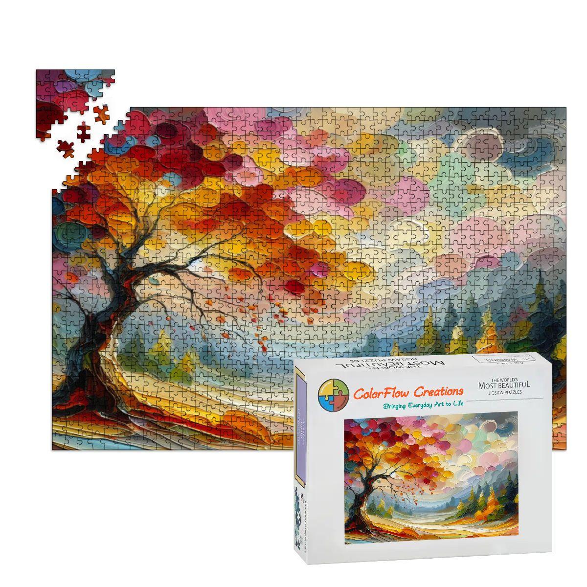 Impressionist Autumn Tree Wooden Puzzle: 1000-Piece Fall Forest Art