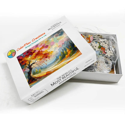 Impressionist Autumn Tree Wooden Puzzle: 1000-Piece Fall Forest Art