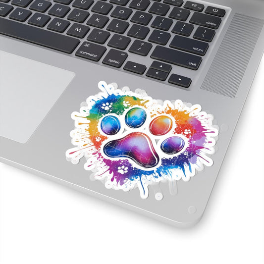 Rainbow Dog Paw Sticker: Colorful Heart, Waterproof Vinyl Decal