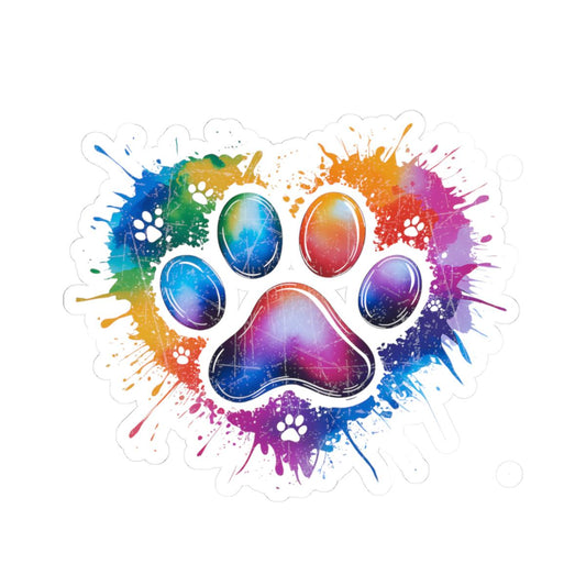 Rainbow Dog Paw Sticker: Colorful Heart, Waterproof Vinyl Decal