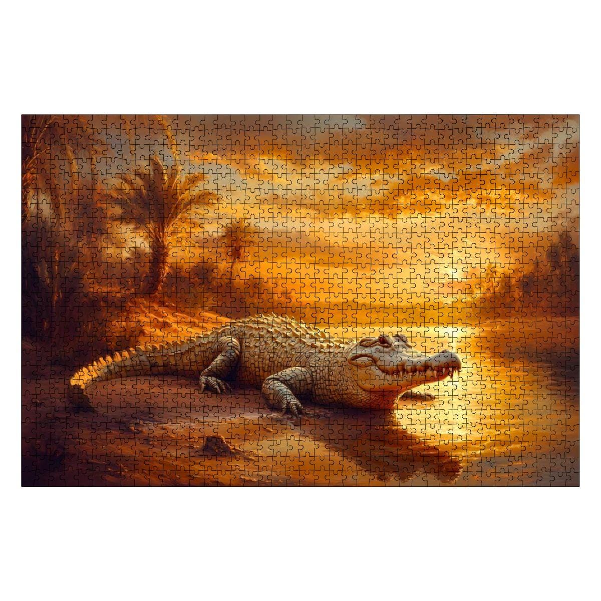 Crocodile Sunset Jigsaw Puzzle:  Wooden Wildlife Puzzle