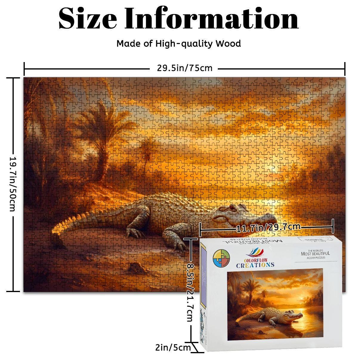 Crocodile Sunset Jigsaw Puzzle:  Wooden Wildlife Puzzle