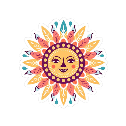 ColorFlow | Smiling Sun Mandala Sticker | Boho Hippie Celestial Vinyl Decal | Sun Face Art