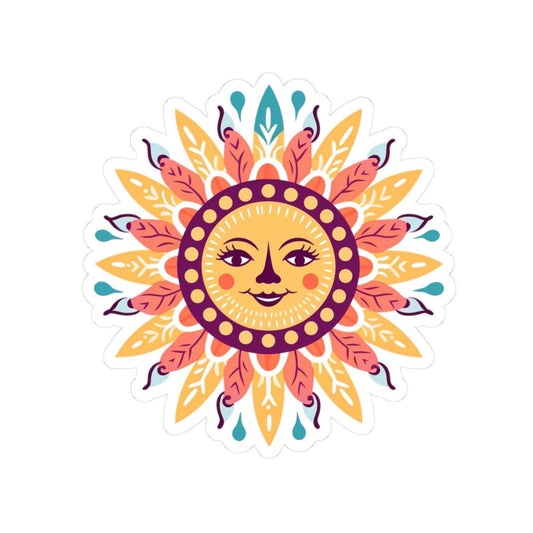 ColorFlow | Smiling Sun Mandala Sticker | Boho Hippie Celestial Vinyl Decal | Sun Face Art