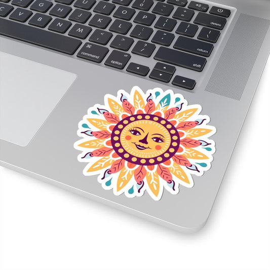 ColorFlow | Smiling Sun Mandala Sticker | Boho Hippie Celestial Vinyl Decal | Sun Face Art