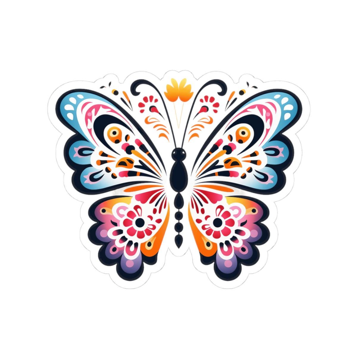 Boho Butterfly Sticker: Vibrant Floral Insect Art, Waterproof Vinyl