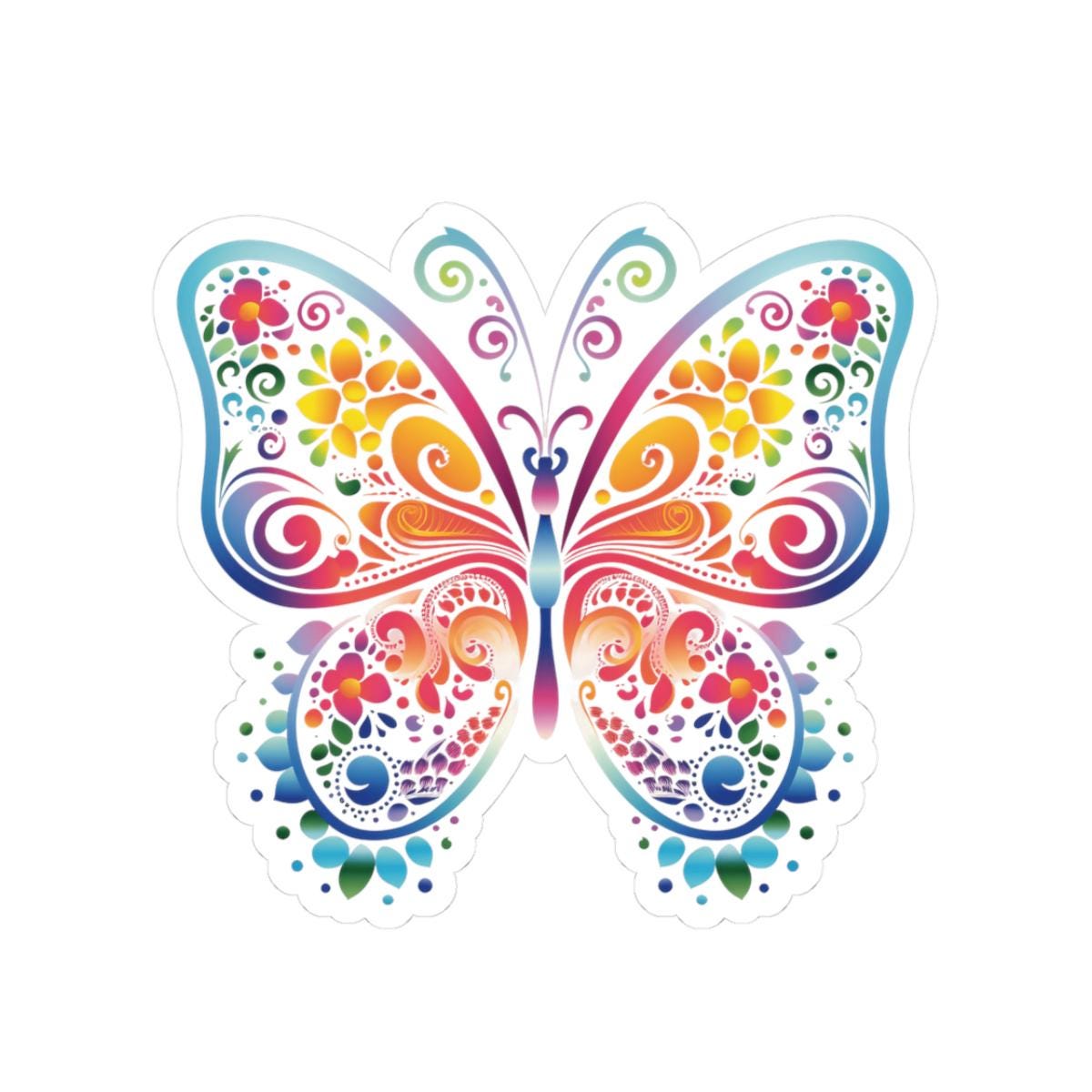ColorFlow Groovy Rainbow Butterfly Sticker | Floral Psychedelic Wings Art | Vibrant Vinyl Sticker