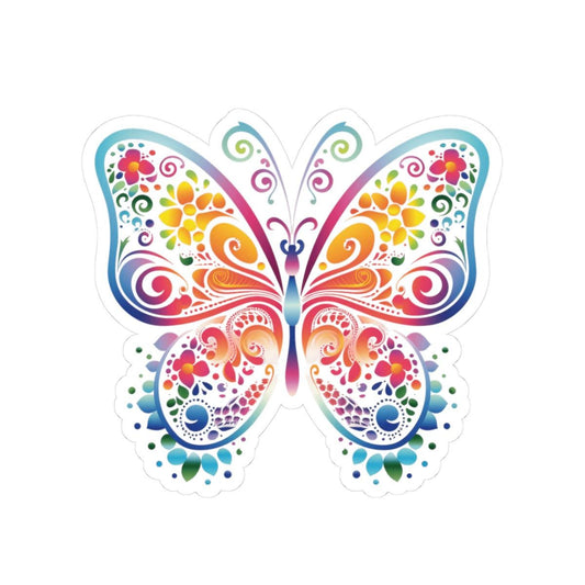 ColorFlow Groovy Rainbow Butterfly Sticker | Floral Psychedelic Wings Art | Vibrant Vinyl Sticker