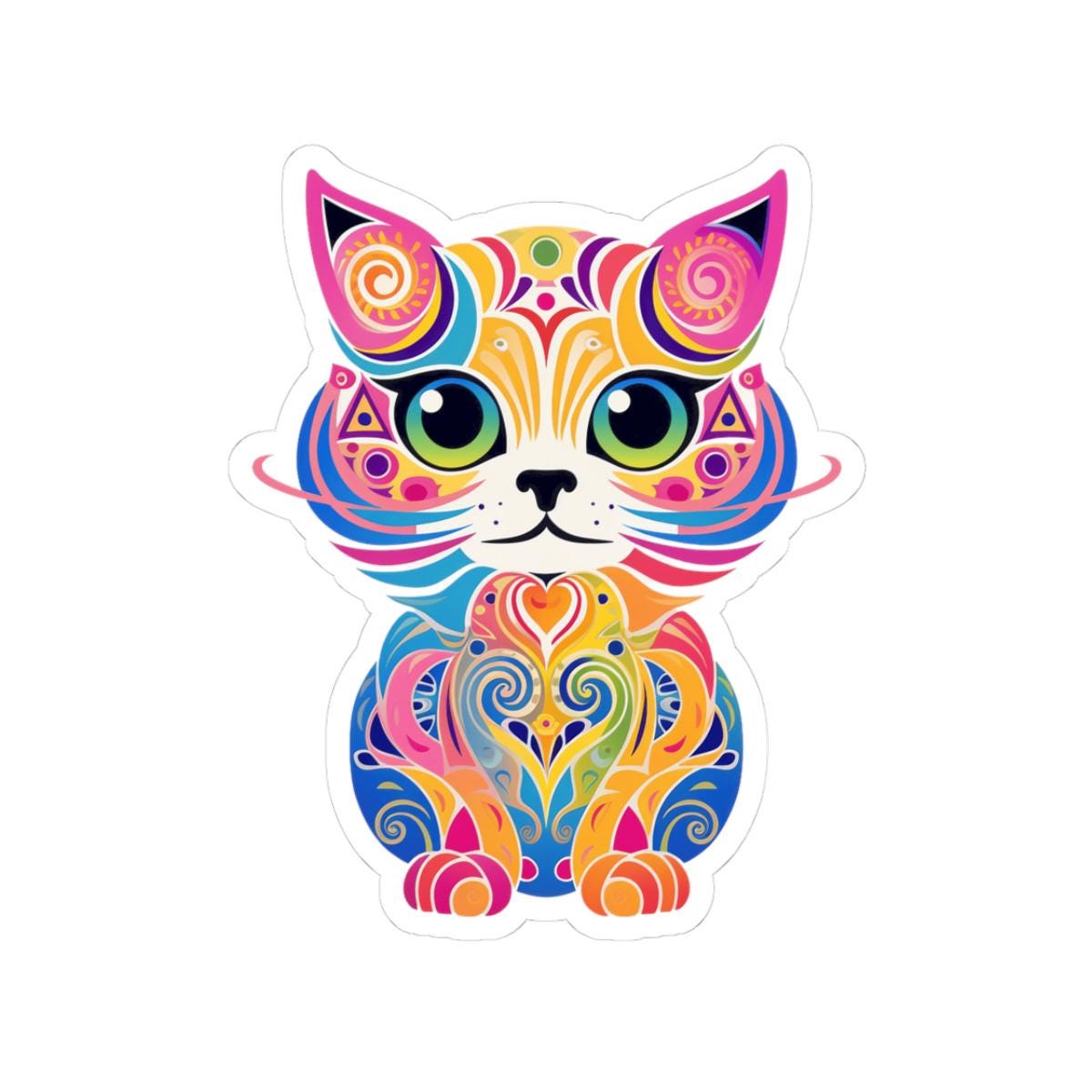 Psychedelic Cat Sticker: ColorFlow Rainbow Kitty Art