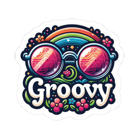 Retro Rainbow Sunglasses Sticker: 70s Hippie Floral Vinyl Decal