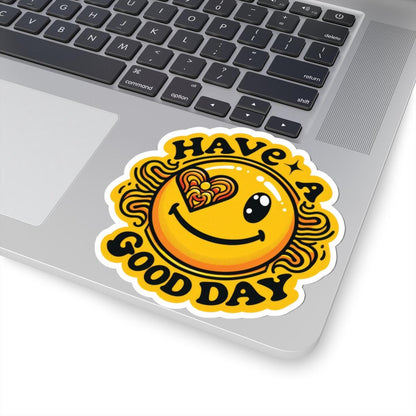 ColorFlow | Retro Sunshine Sticker with Smile Face and Heart Eye | Positive Groovy Vinyl Decal