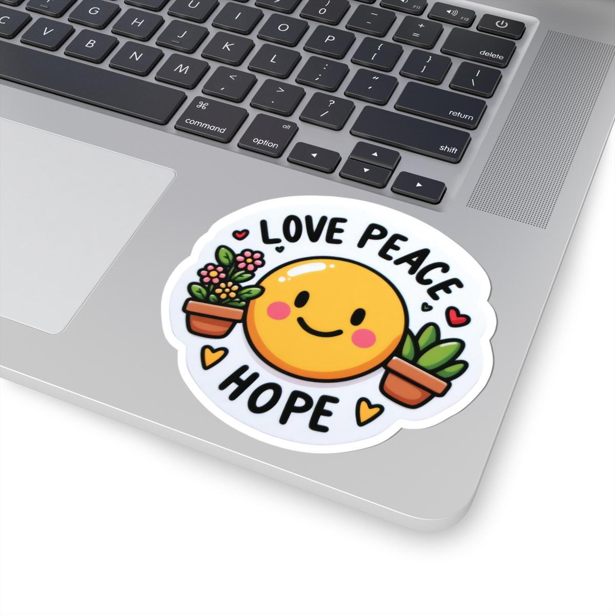 Love Peace Hope Sticker: Smiley Face, Potted Plants - Waterproof Vinyl Decal