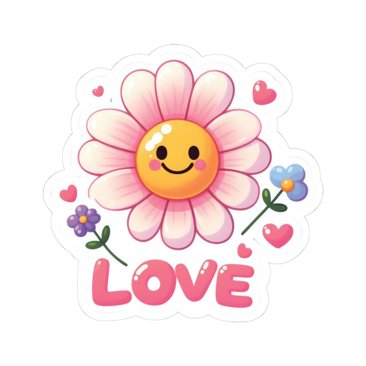 Kawaii Love Flower Sticker: Smiling Face, Pink Petals, Waterproof Vinyl
