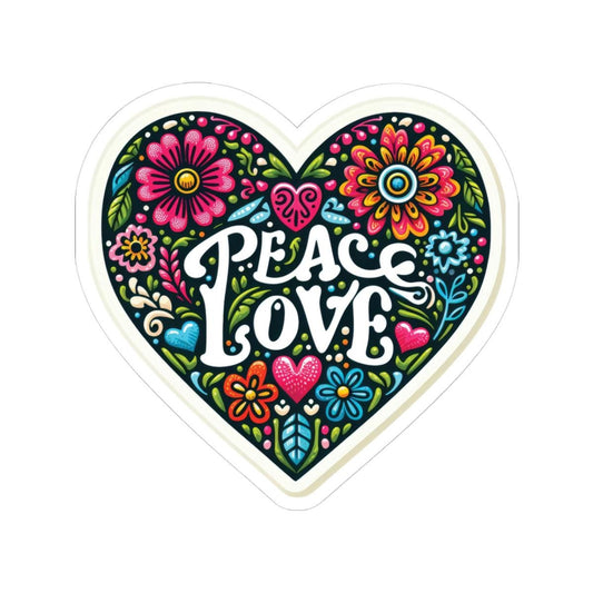 Boho Floral Heart Sticker: Retro Peace Love Vinyl Decal