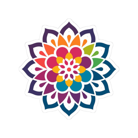 Rainbow Mandala Sticker: Kaleidoscope Blossom, Boho Zen Art