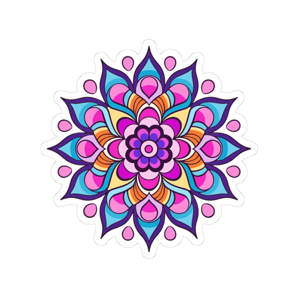 ColorFlow | Vibrant Lotus Bloom Mandala Sticker | Boho Rainbow Vinyl Decal | Sacred Flower Art