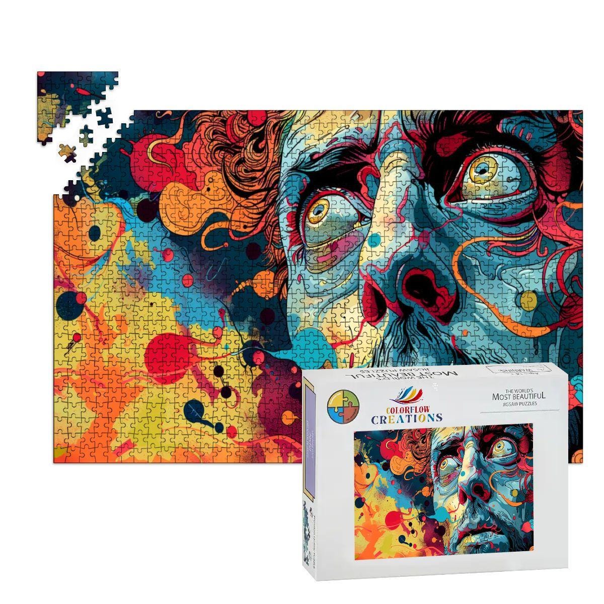 Psychedelic Face Jigsaw Puzzle: 1000 Piece Surreal Wooden Art