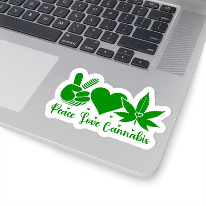 ColorFlow | Peace Love Cannabis Sticker | Weed Leaf Hippie Vinyl Decal | Pot Leaf Sticker | Stoner 420 Sticker | Chill Vibes Art