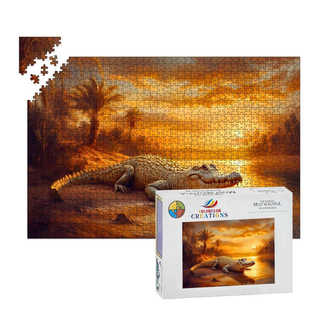 Crocodile Sunset Jigsaw Puzzle:  Wooden Wildlife Puzzle