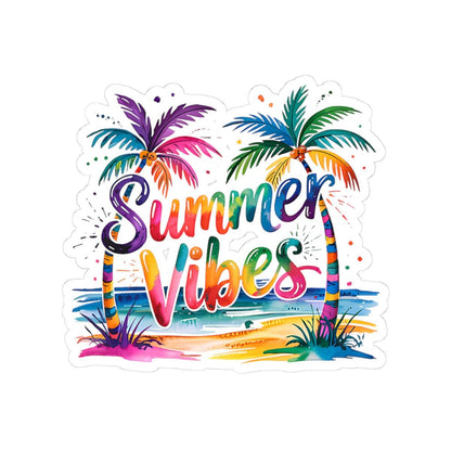 Summer Vibes Sticker: Retro Rainbow Beach Palm Tree Vinyl Decal