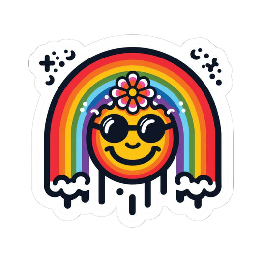 Be Kind Groovy Smiley Sticker: Retro Rainbow Drip Vinyl Decal