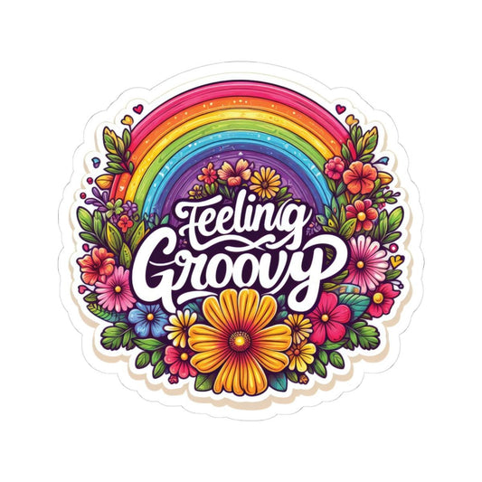 Feeling Groovy Sticker: Retro Rainbow Floral 70s Hippie Vinyl Decal