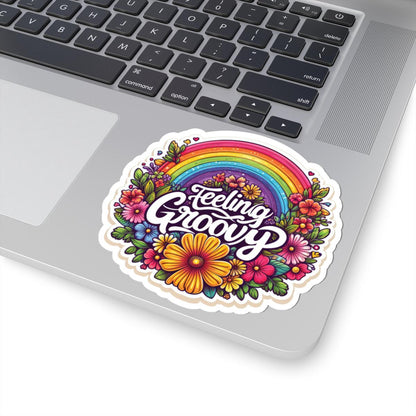 Feeling Groovy Sticker: Retro Rainbow Floral 70s Hippie Vinyl Decal