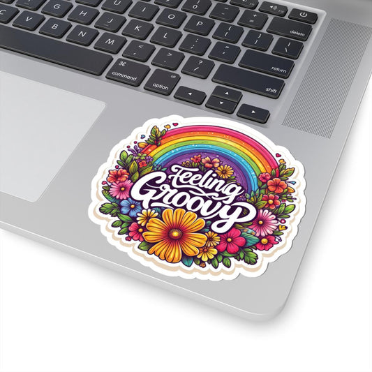 Feeling Groovy Sticker: Retro Rainbow Floral 70s Hippie Vinyl Decal
