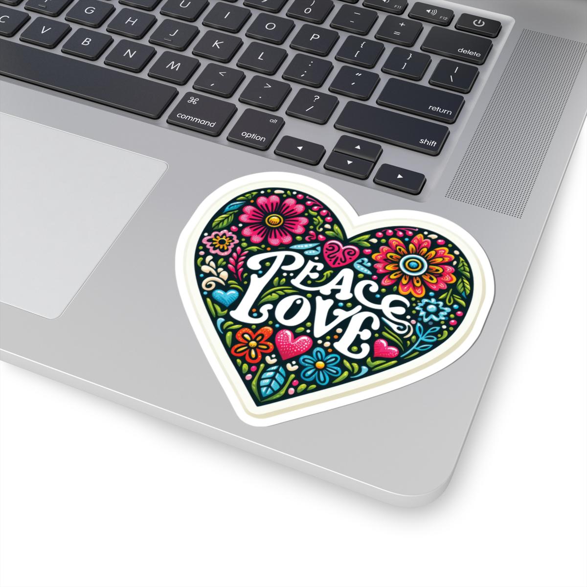 Boho Floral Heart Sticker: Retro Peace Love Vinyl Decal