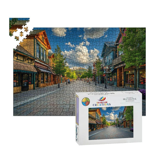 ColorFlow Wooden Jigsaw Puzzle: Main Street Village Scene, s