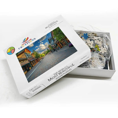 ColorFlow Wooden Jigsaw Puzzle: Main Street Village Scene, s