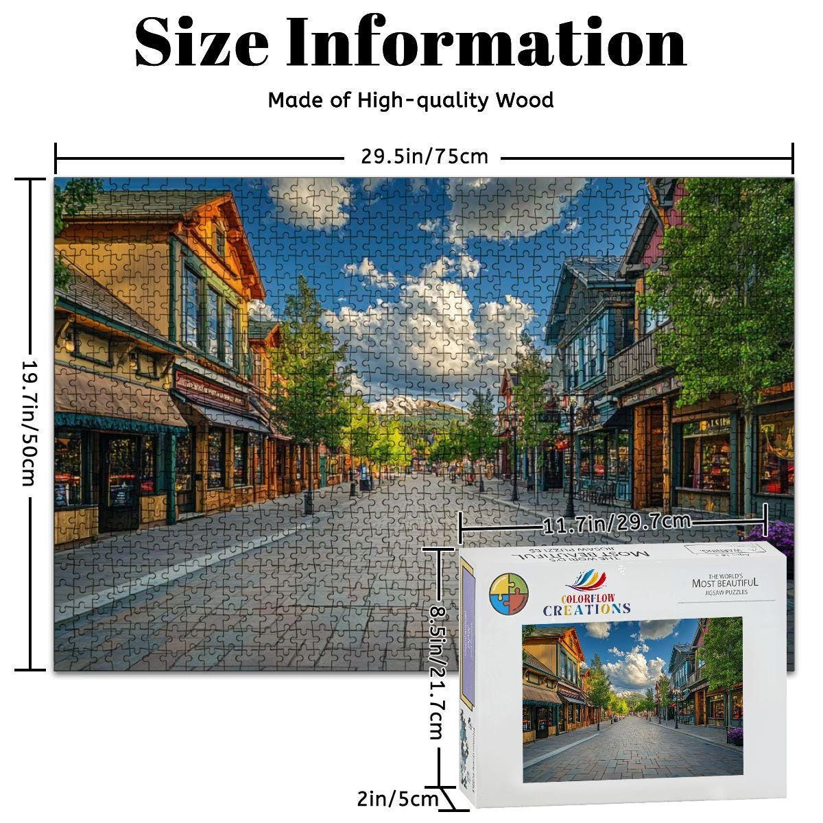 ColorFlow Wooden Jigsaw Puzzle: Main Street Village Scene, s