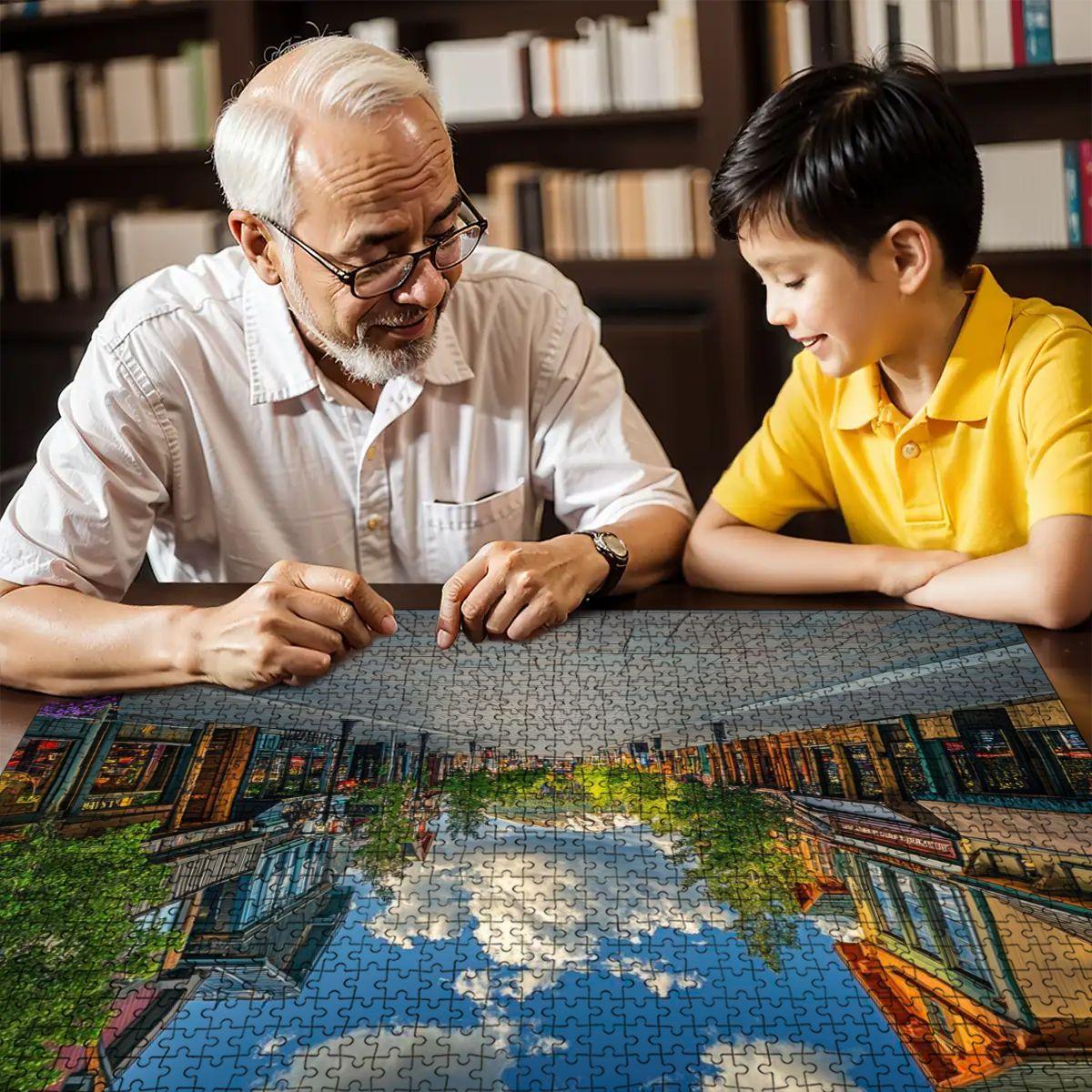 ColorFlow Wooden Jigsaw Puzzle: Main Street Village Scene, s