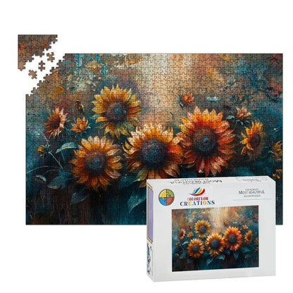 ColorFlow | Moody Sunflower Field Wooden Puzzle 1000pc | Vibrant Nature Art