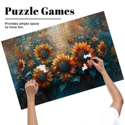 ColorFlow | Moody Sunflower Field Wooden Puzzle 1000pc | Vibrant Nature Art