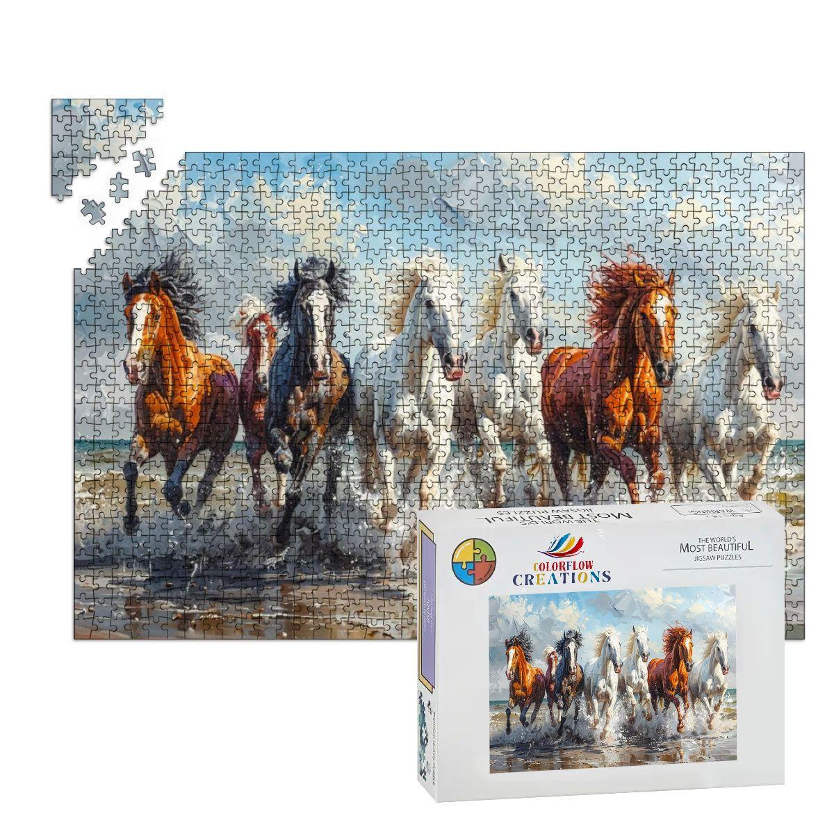 ColorFlow | Beach Stallions Wooden Puzzle s | Equestrian Coastal Puzzle