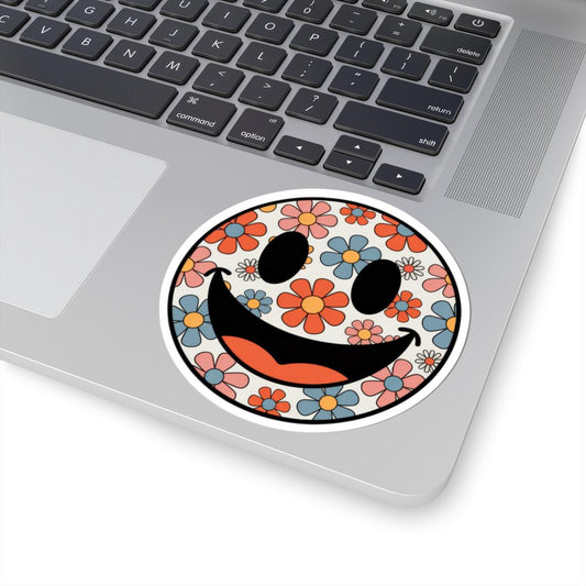Groovy Smiley Face Sticker: 70s Retro Flower Power Vinyl Decal