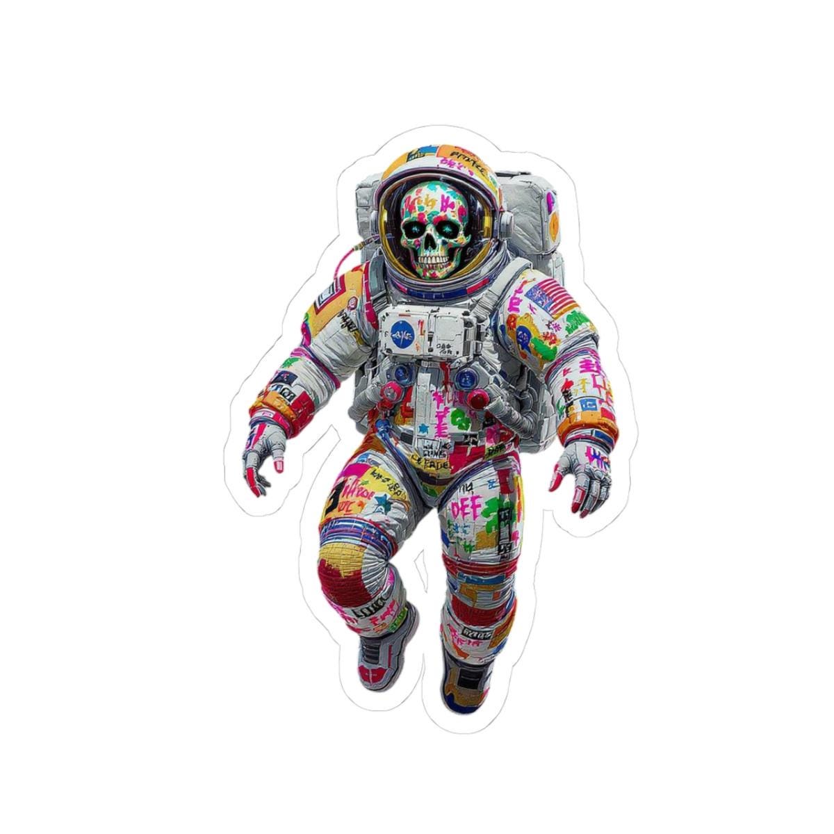 ColorFlow | Graffiti Skull Astronaut Sticker | Neon Space Punk Vinyl Decal for Skaters and Artists