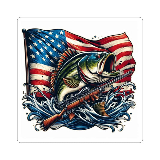 ColorFlow | American Bass Rifle Sticker | Patriotic Fish Gun Decal for Hunting and Fishing Fans