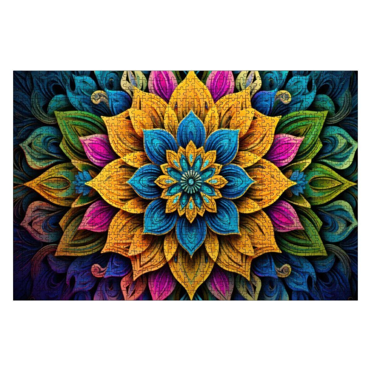 ColorFlow | Bright Bloom Mandala Wooden Puzzle 1000pc | Colorful Petal Puzzle