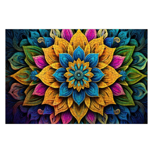 ColorFlow | Bright Bloom Mandala Wooden Puzzle 1000pc | Colorful Petal Puzzle