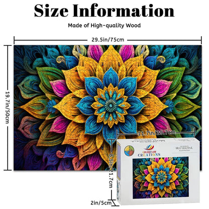 ColorFlow | Bright Bloom Mandala Wooden Puzzle 1000pc | Colorful Petal Puzzle