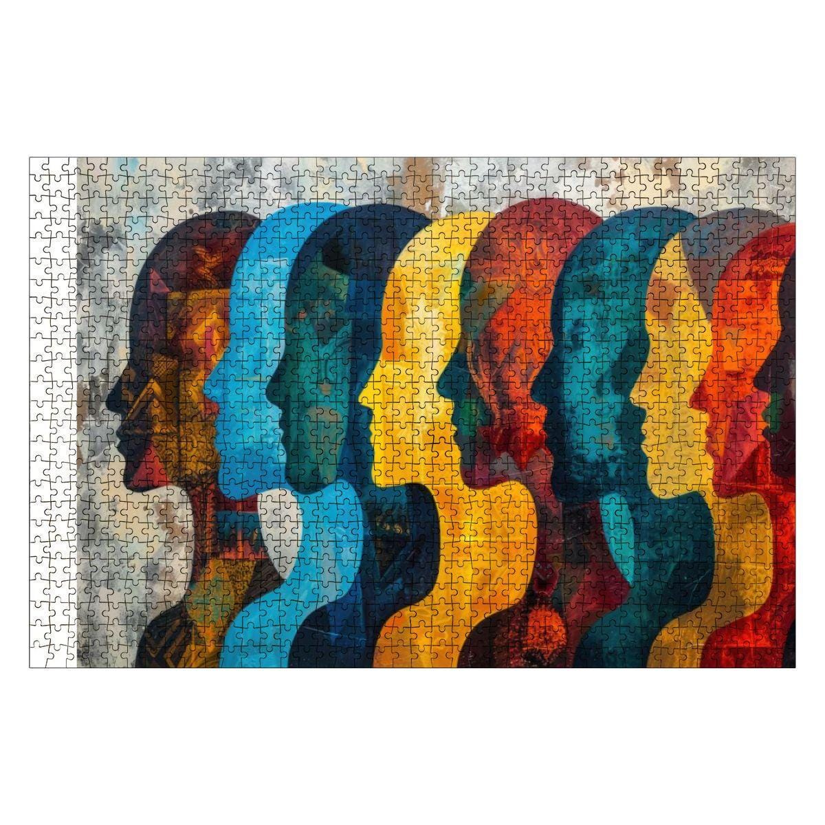 ColorFlow | Abstract Faces Wooden Puzzle 1000pc | Modern Silhouette Art Jigsaw