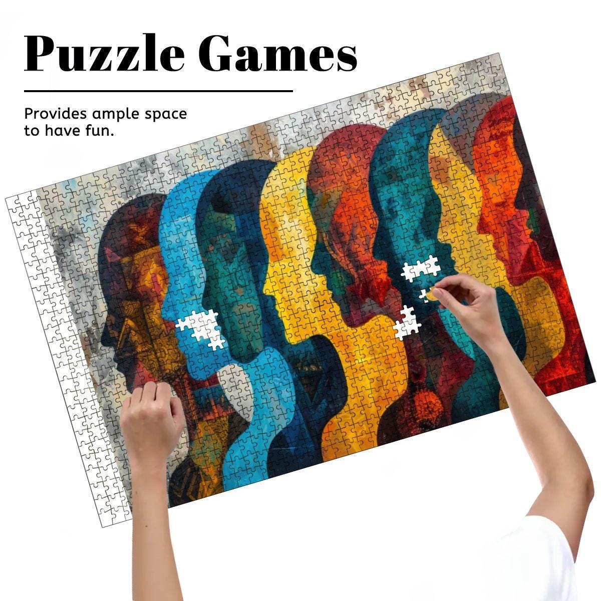 ColorFlow | Abstract Faces Wooden Puzzle 1000pc | Modern Silhouette Art Jigsaw