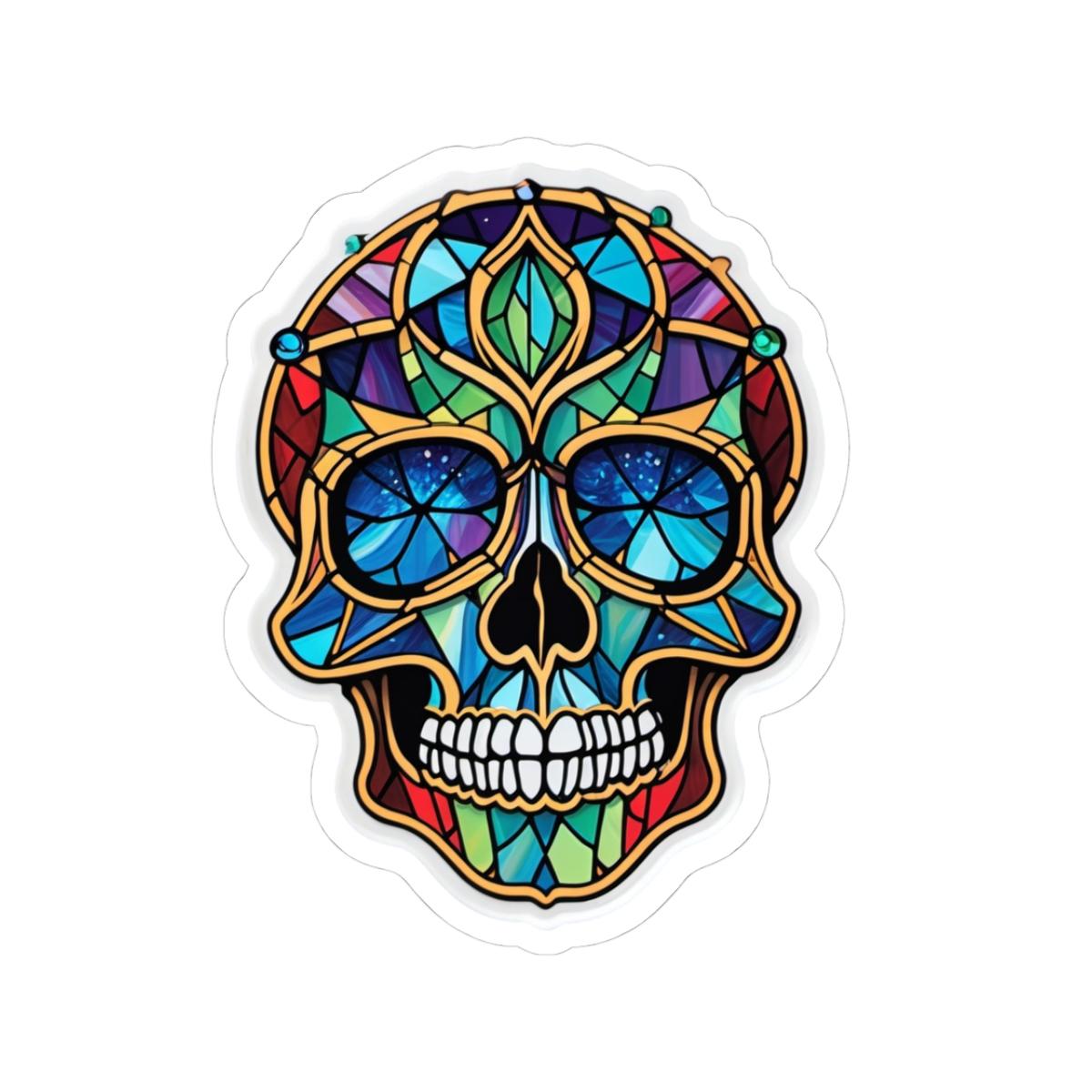 ColorFlow | Stained Glass Skull Sticker | Gothic Rainbow Skull Art Decal for Laptops & Journals