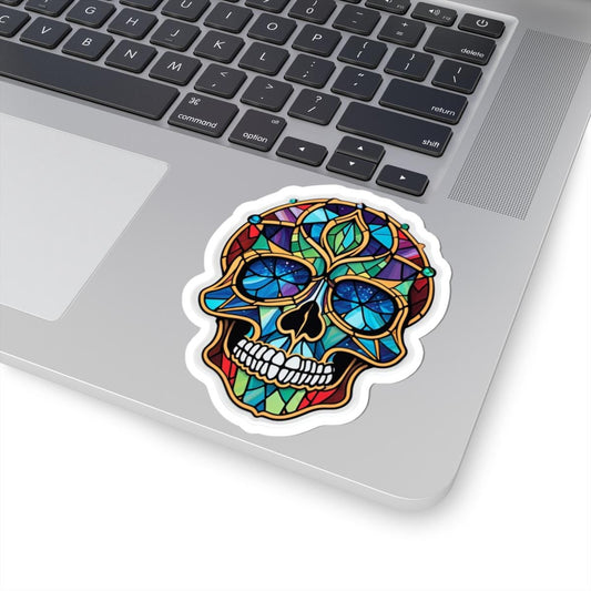 ColorFlow | Stained Glass Skull Sticker | Gothic Rainbow Skull Art Decal for Laptops & Journals