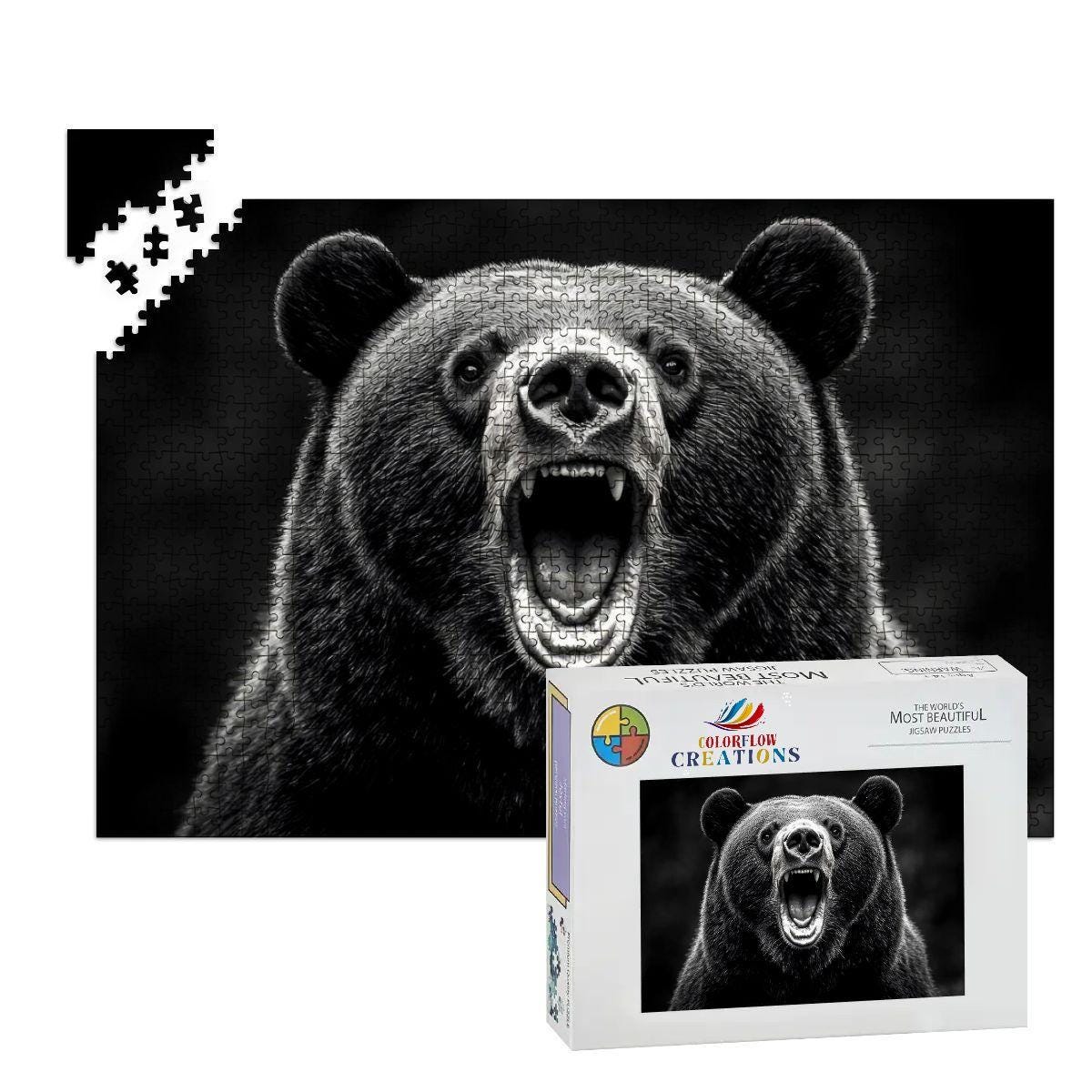 ColorFlow |  Wooden Puzzle | Roaring Black Bear | Bold Wildlife Wood Jigsaw Puzzle