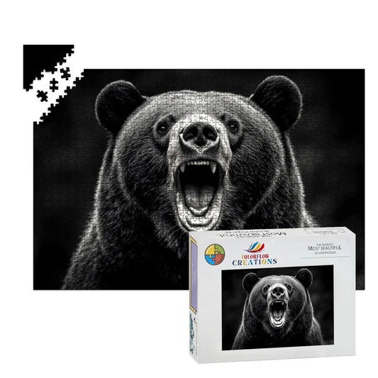 ColorFlow |  Wooden Puzzle | Roaring Black Bear | Bold Wildlife Wood Jigsaw Puzzle